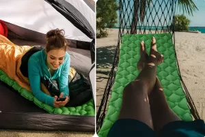 Saltea gonflabila cu perna pentru camping si drumetii