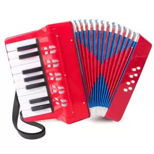 Acordeon copii, 17 clape, 8 basi, 23 cm×10 cm×23 cm, culoare Rosu