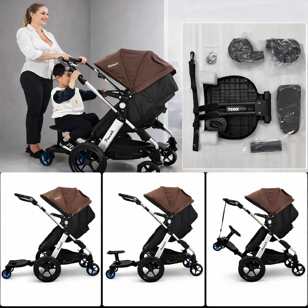Adaptor Carucior al doilea Copil,Teox cu Scaun Detasabil, Max 25kg roti albastre (7) Adaptor Carucior al doilea Copil