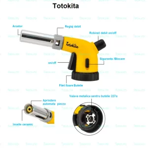 Cap arzator portabil, tip pistol, pt butelie gaz spray, Totokita