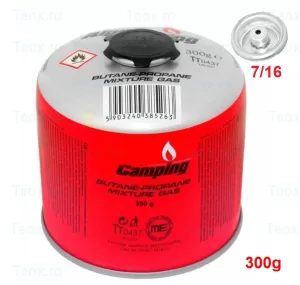 Butelie Gaz cu Filet 300g (500ml) Alpen camping, Mix Butan-Propan, 7/16 Inch