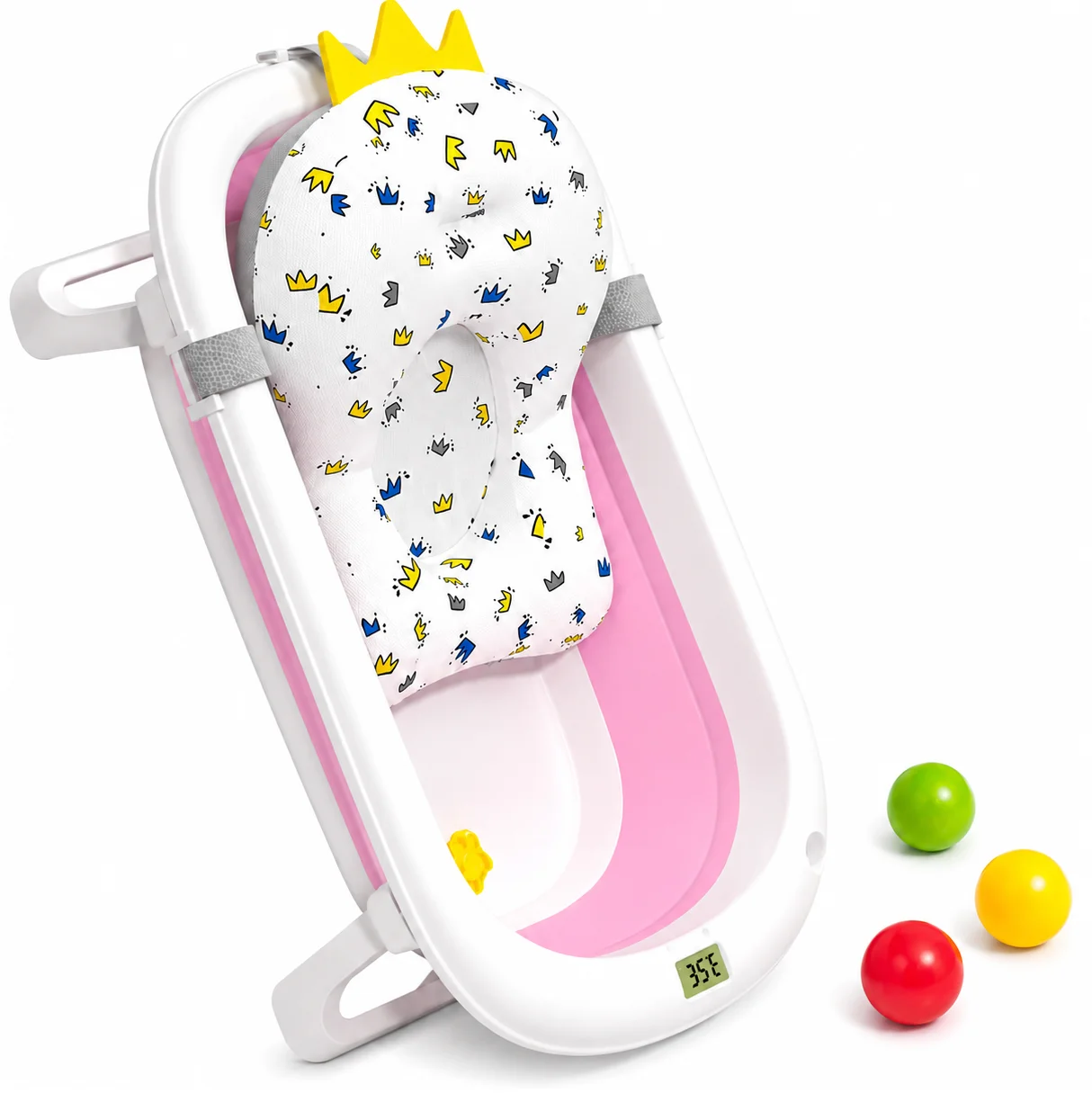 Cadita Baie Bebe Pliabila Teox Queen cu Suport si Termometru Roz Cadita Baie Bebe Pliabila