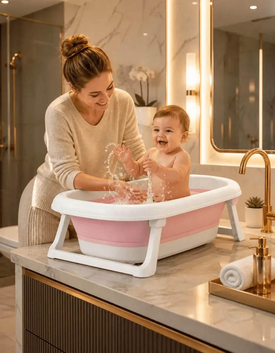 Cadita Baie Bebe Pliabila cu Suport si Termometru Teox (1)