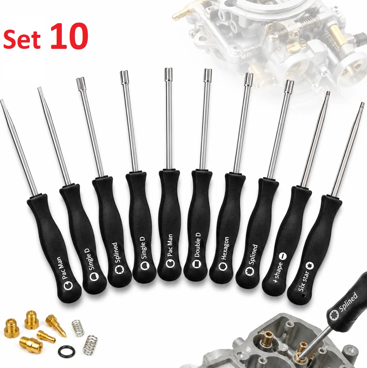 Chei reglaj carburator Set 10 bucati Motocoasa Drujba Tija Metal Maner Antiderapant 15cm Teox (5) Chei reglaj carburator Set 10