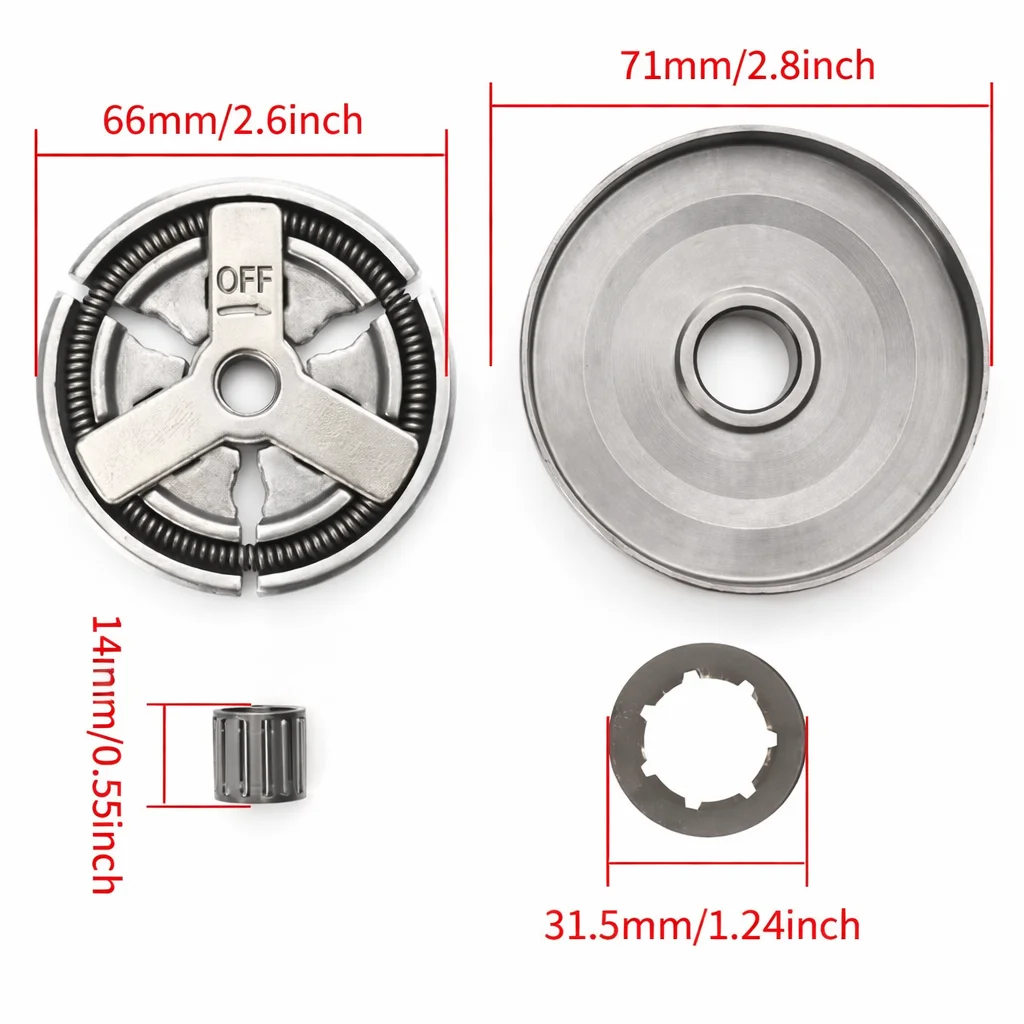 Set complet Ambreiaj Drujbă 5200, 4500, 5500, Model Stea Compatibil cu modelele 4500, 5200 și 5500 Micul Fermier, Ruris, Almaz, dac, etc. Piesă de schimb robustă si rezistenta(2) Set complet Ambreiaj Drujbă 5200, 4500, 5500, Model Stea