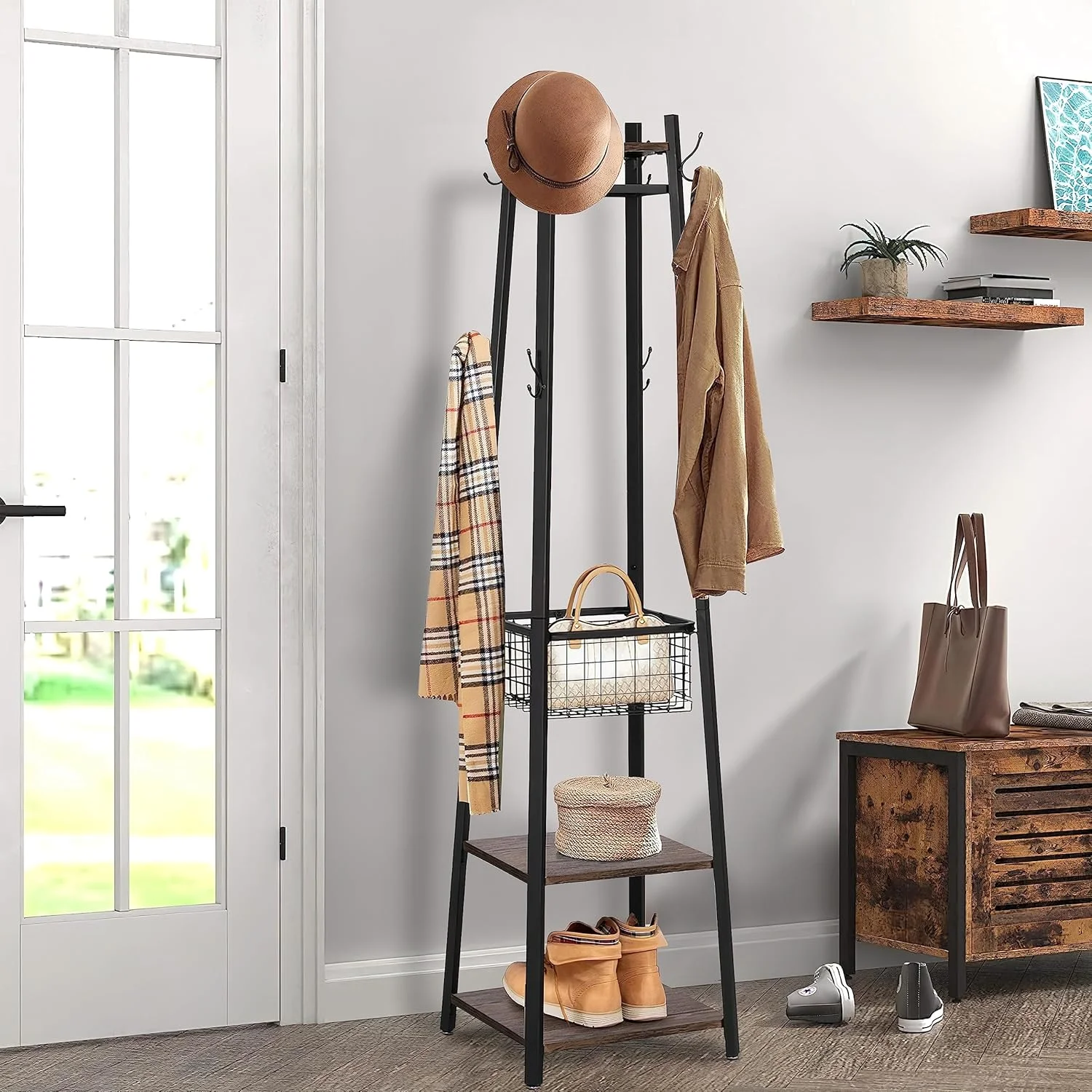 Cuier Hol, haine, living, sufragerie, Raft carti, Suport flori, 2 in 1