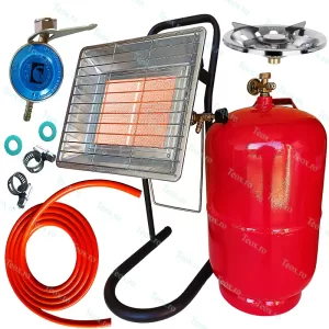 Set incalzitor gaz cu suport, radiator, ceramic, 3500 w, butelie voiaj cu arzator, accesorii