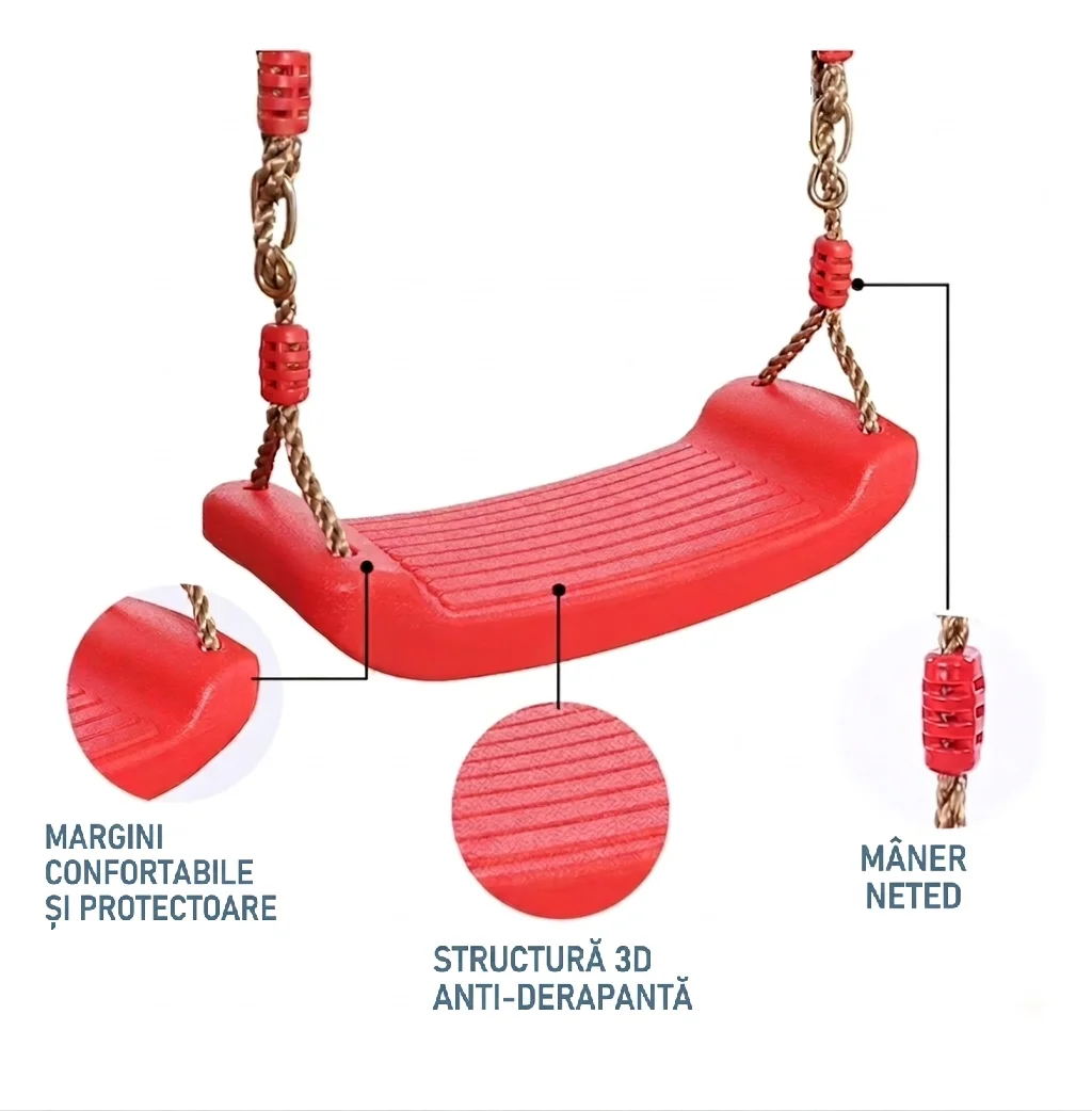Leagan Copii Exterior rosu Ajustabil Șezut ABS Premium, Suportă 75 kg (5) Leagan Copii Exterior Roșu Ajustabil
