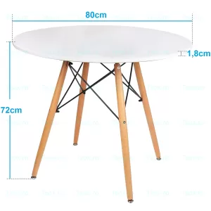 Masa Bucatarie Rotunda Mica, Terasa, Cafea, Picioare Lemn, Alba, 80x72 cm