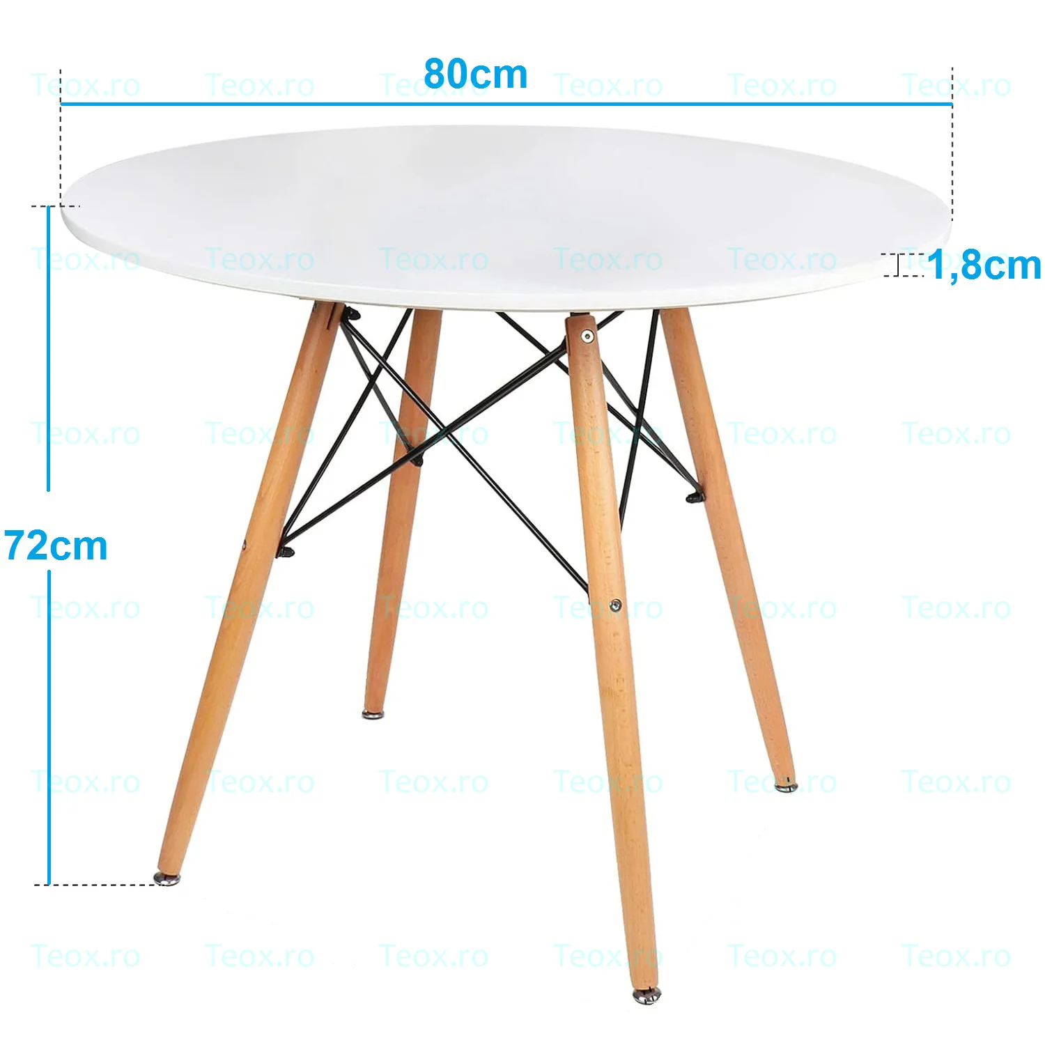 Masa-Rotunda-Terasa-Dining-80cm-Picioare-Lemn-Alb-Teox-4.webp Masa Bucatarie Rotunda Mica, Terasa, Cafea, Picioare Lemn, Alba, 80x72 cm
