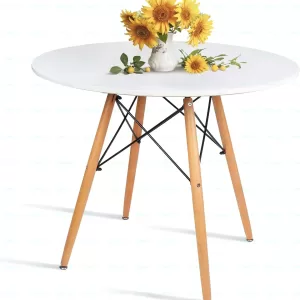 Masa Bucatarie Rotunda Mica, Terasa, Cafea, Picioare Lemn, Alba, 80x72 cm