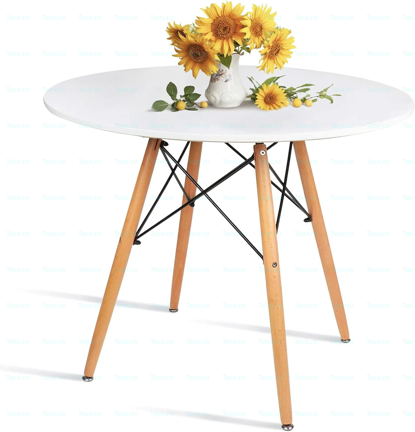 Masa-Rotunda-Terasa-Dining-80cm-Picioare-Lemn-Alb-Teox-5.webp Masa Bucatarie Rotunda Mica, Terasa, Cafea, Picioare Lemn, Alba, 80x72 cm