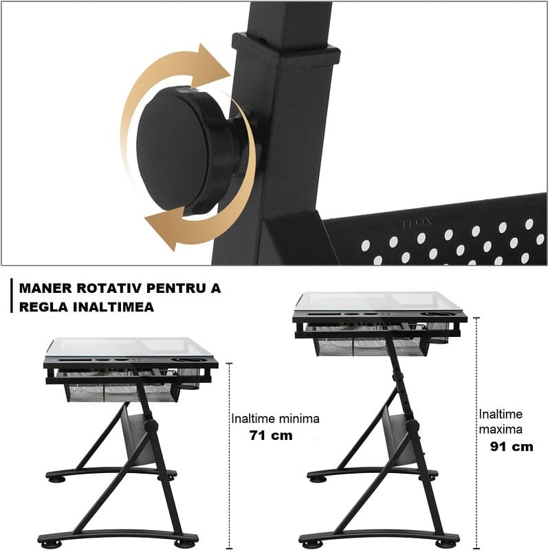 Masa-desen-cu-scaun-reglabila-pictura-birou-metal-si-sticla-2-sertare-Teox-6.jpg Masa desen tehnic reglabila cu scaun birou Teox