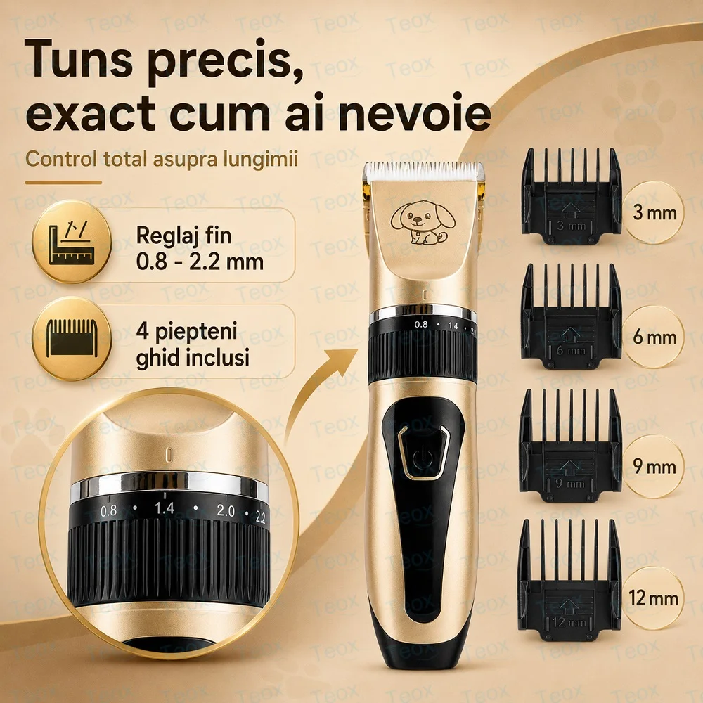 Mașina de Tuns Caini și Bisoni Profesionista Lame Titan Ceramică și Autonomie 120 minute (7)