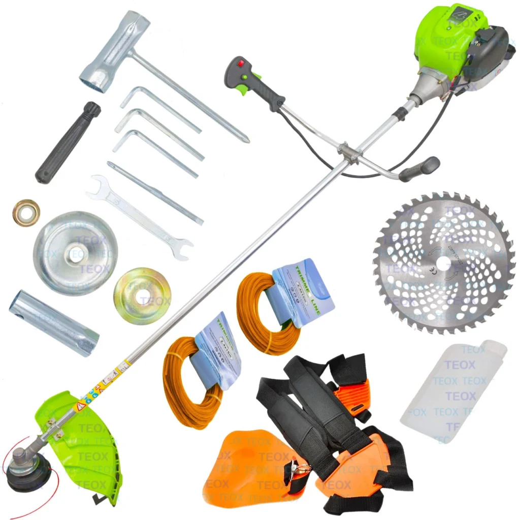Motocoasa verde pe benzina 4 timpi, 10000RPM, accesorii incluse