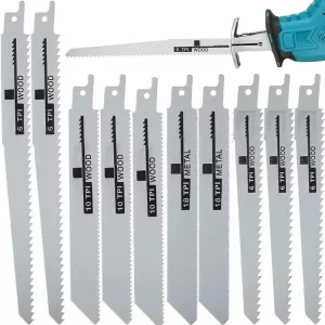 Pânză fierăstrău sabie set 10 bucăți 150–200 mm pentru lemn și metal