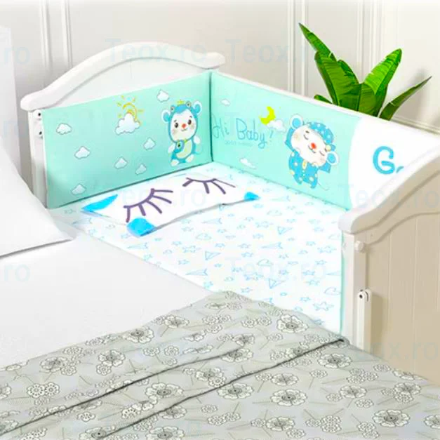 Patut-Bebe-Lemn-alb-Saltea-cocos-Set-Complet-Teox.webp Patut Bebe Lemn Alb Teox, Sistem 4-în-1