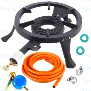 Arzator Pirostrie Fonta pe Gaz 33 cm, 6,5 kw cu Set ceas, furtun Complet Totokita