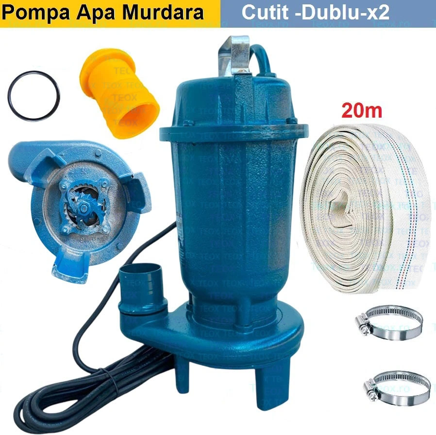 Pompa apa murdara cu Tocator Furtun 20m Set - Teox