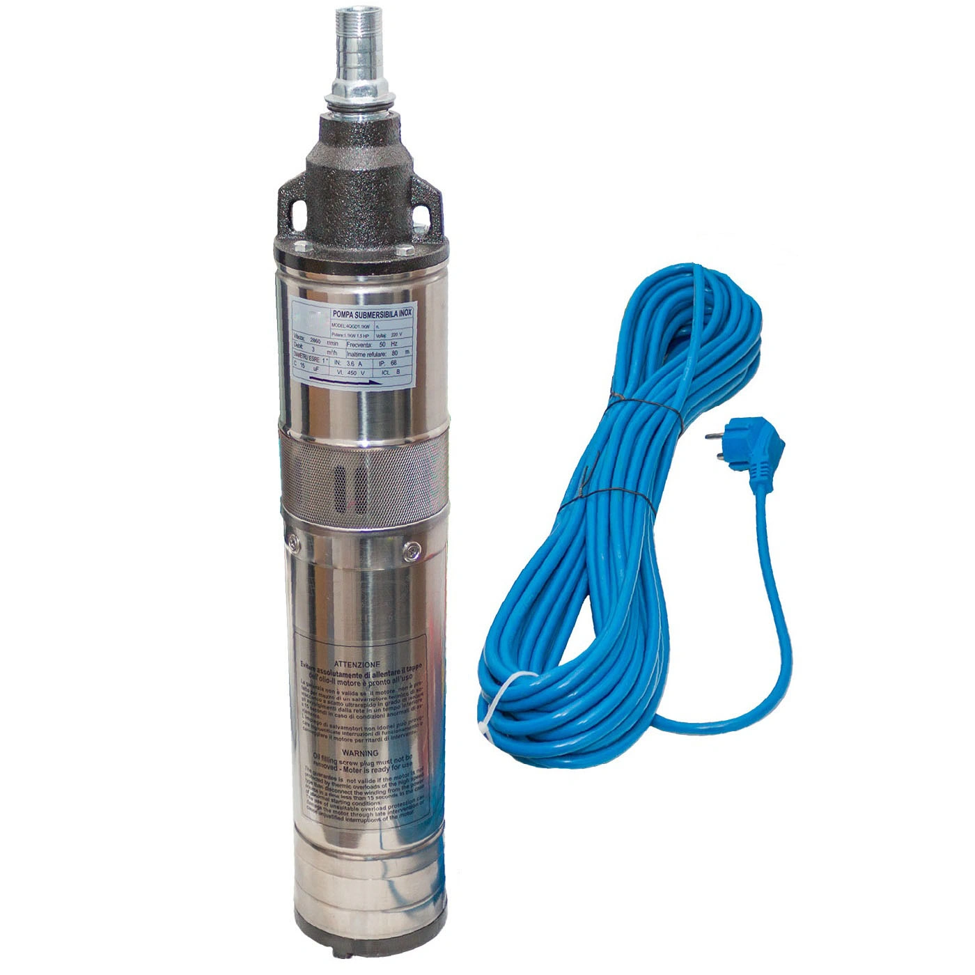 Pompa submersibila apa curata, cablu 20 m, 1100 w, 3 m3/h, inox