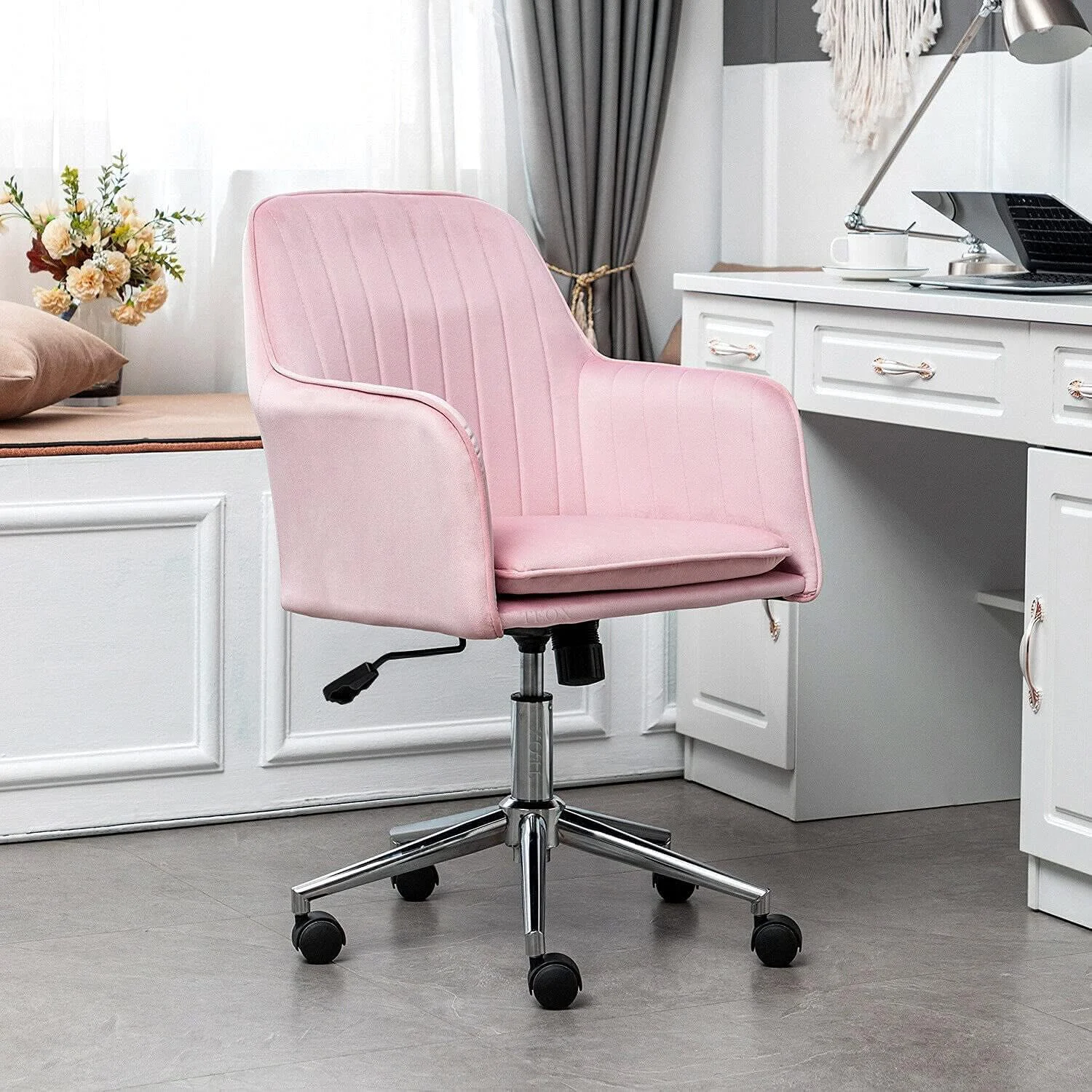 Scaun-birou-living-fotoliu-reglabil-inaltime-catifea-velur-roz-Teox-4.webp