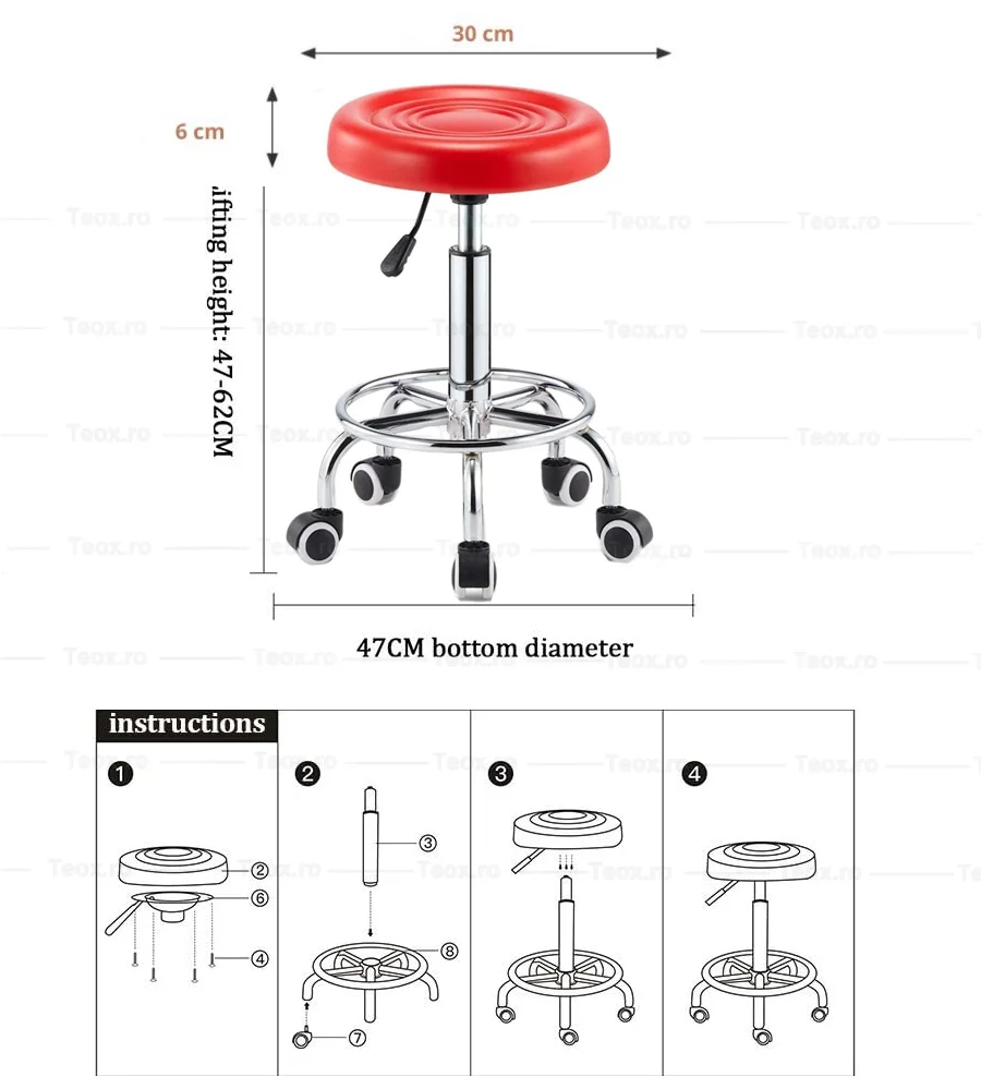 Scaun-de-salon-cosmetica-rosu-coafor-frizerie-cabinet-taburet-hidraulic-pe-roti-alb-Teox-ro-3.webp Scaun salon rosu taburet hidraulic