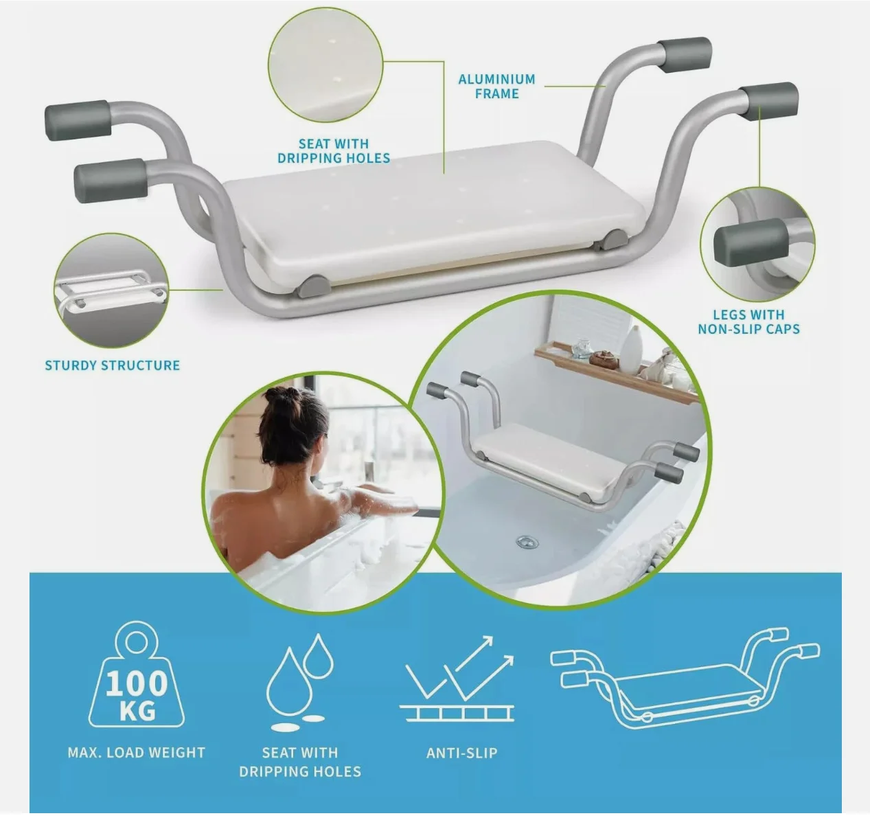 Scaun pentru Cada si Baie Lungime Reglabilă 71 81 cm Aluminiu 140 kg Teox (2) Scaun pentru Cada si Baie Lungime Reglabila