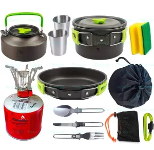 Set gatit camping complet 16 piese mini aragaz butelie