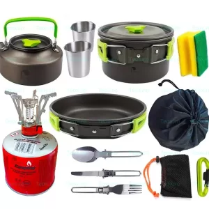 Set gatit camping complet 16 piese mini aragaz butelie