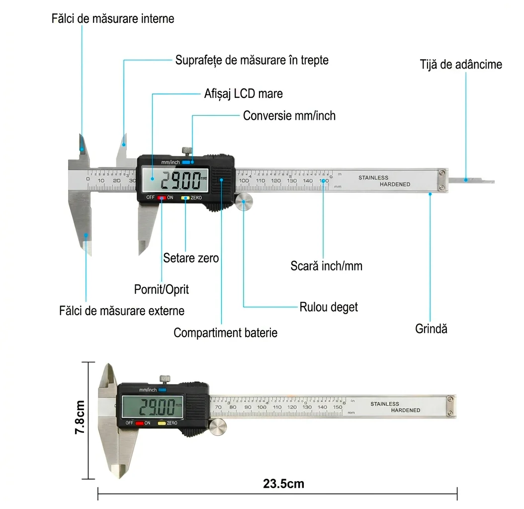 Subler Digital Electronic din Oțel Inoxidabil Interval 0 150 mm (4) Subler Digital Electronic din Oțel Inoxidabil cu vernier
