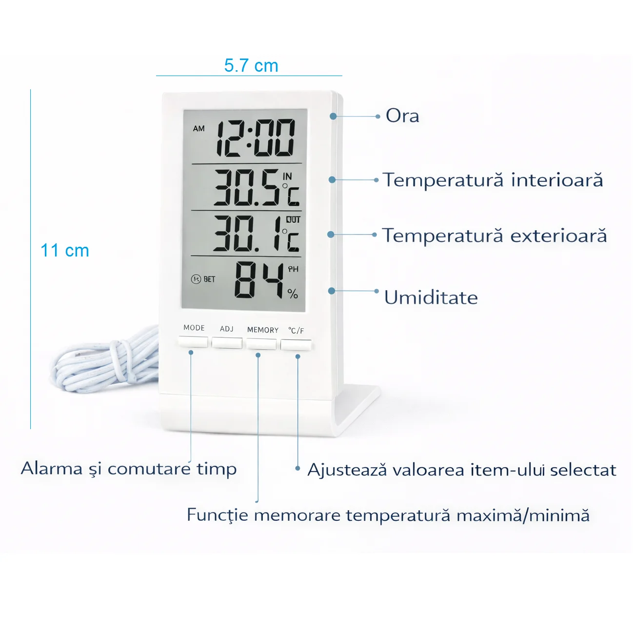 Termometru Digital Exterior Interior Totokita Statia Meteo cu Sonda si Alarma (3) Termometru Digital Exterior Interior