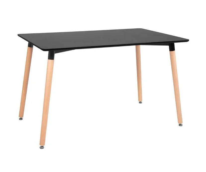 Masa dining bucatarie, dreptunghiulara, 120x80x74 cm, Blat MDF, Picioare lemn, Negru Masa Bucatarie Neagra cu Blat MDF si Picioare din Lemn