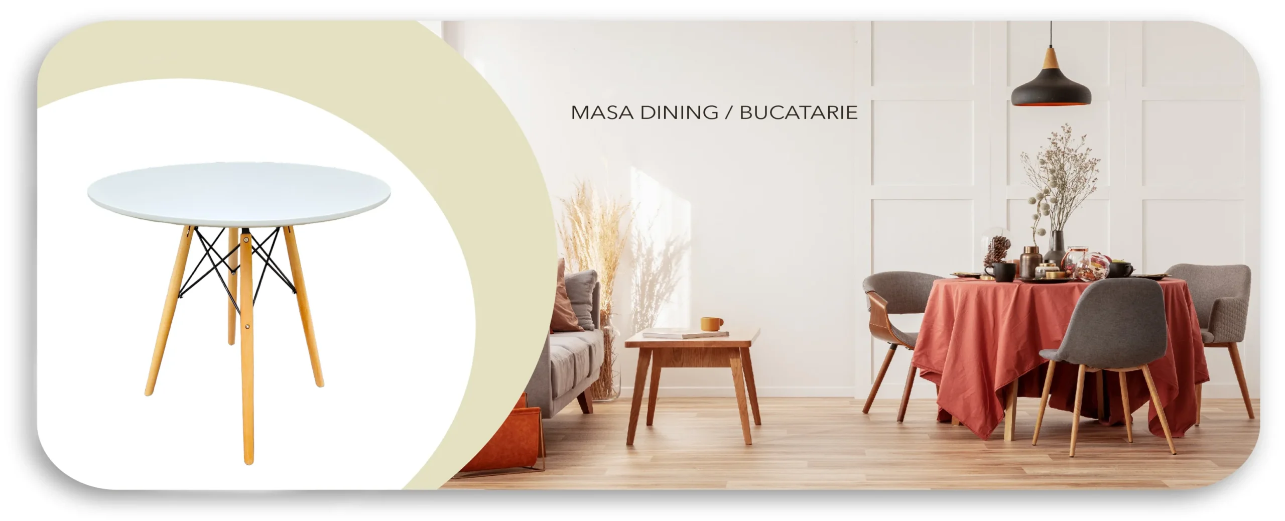 Masa Bucatarie Rotunda ,Mica,Terasa,Cafea Picioare Lemn, Alba 80x72cm