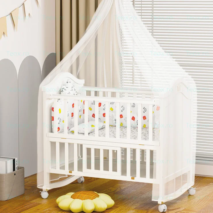 patut-bebe-lemn-alb-saltea-inclusa-complet-teox-1-1 Patut Bebe Lemn Alb Teox, Sistem 4-în-1