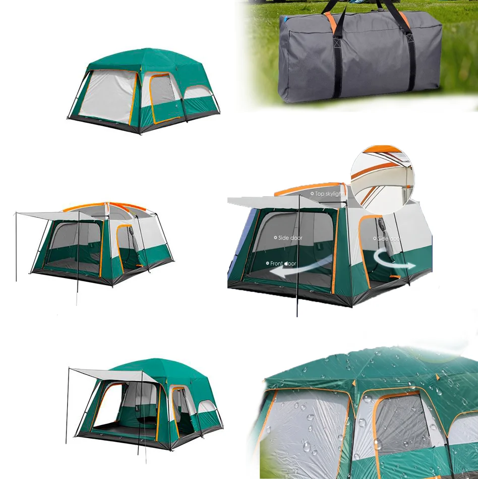 Cort camping 4 persoane 320 x 220 cm 2 Camere verde albastru portocaliu Totokita (4) Cort camping 4 persoane 320 x 220 cm 2 Camere verde albastru portocaliu Totokita