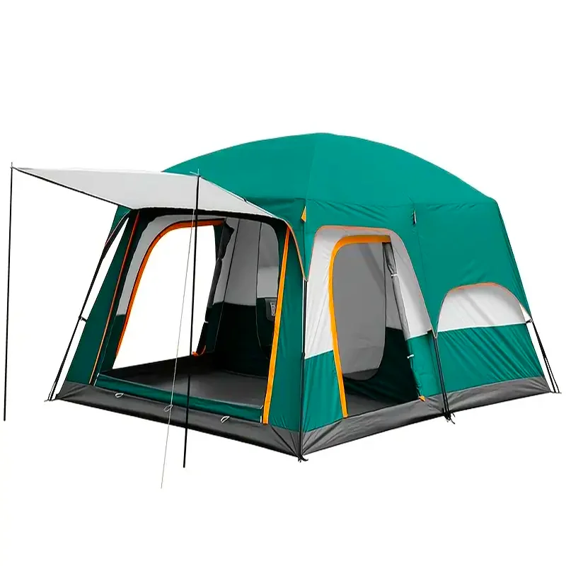 Cort camping 4 persoane 320 x 220 cm 2 Camere verde albastru portocaliu Totokita (7) Cort camping 4 persoane 320 x 220 cm 2 Camere verde albastru portocaliu Totokita