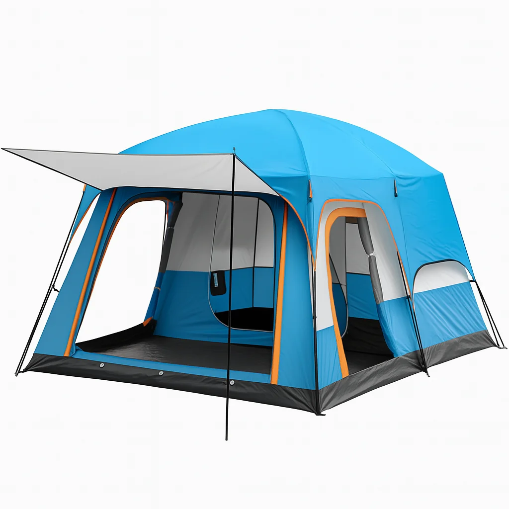 Cort camping 4 persoane 320 x 220 cm 2 Camere verde albastru portocaliu Totokita (8) Cort camping 4 persoane 320 x 220 cm