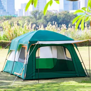 Cort camping 6 persoane 380 x 260 cm 2 Camere verde albastru portocaliu Totokita
