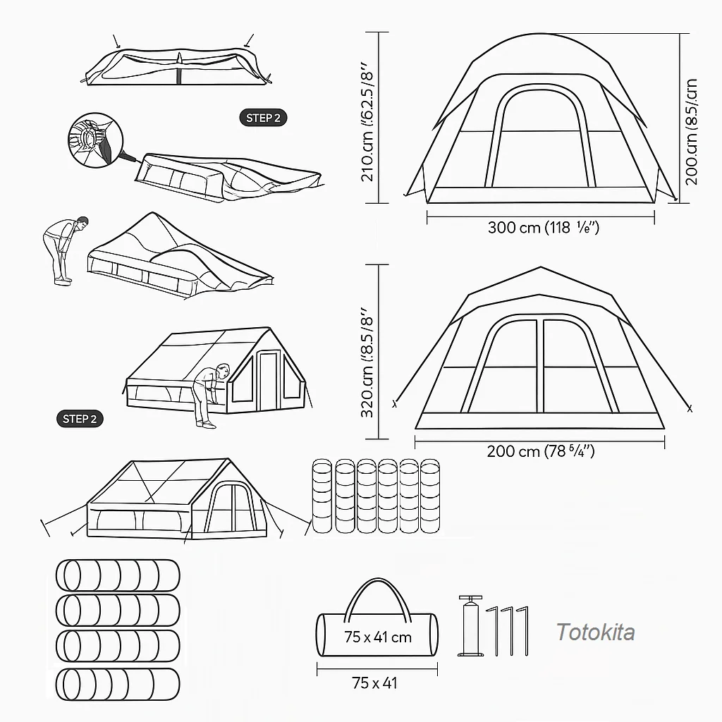 Cort gonflabil 4-6 persoane 6 mp 4 anotimpuri camping -galmpin-familie – Cort gonflabil 4-6 persoane 6 mp