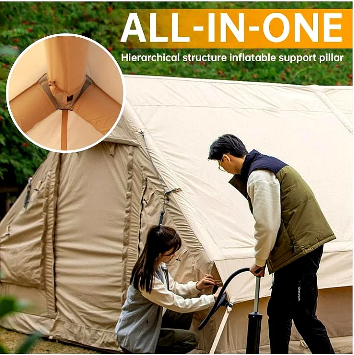 Cort gonflabil 4-6 persoane 6 mp 4 anotimpuri camping -galmpin-familie (11) Cort-gonflabil-4-6-persoane-6-mp-4-anotimpuri-camping-galmpin-familie-culoare bej, dimensiuni 3 x 2 m cu pompa inclusa usor de transportat
