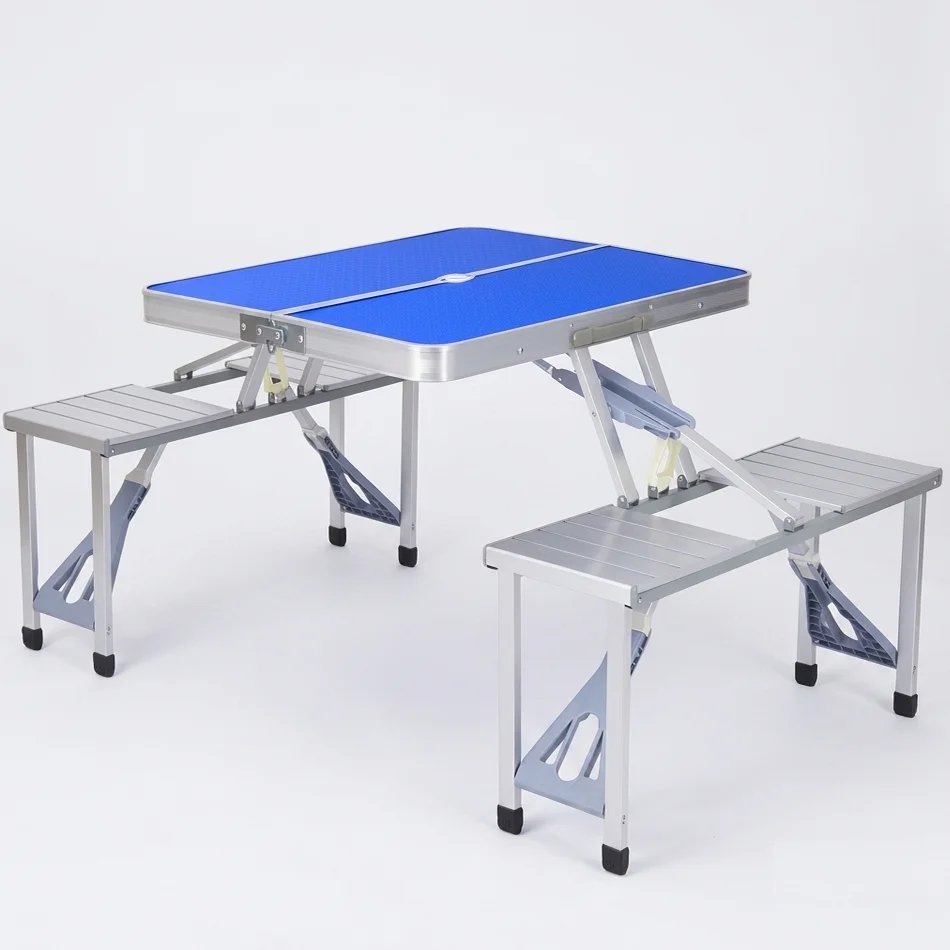 Masa Pliabila Camping cu Scaune Incorporate Set Aluminiu 4 Persoane, Blat HDF (1) Masa Pliabila Camping cu Scaune Incorporate Set