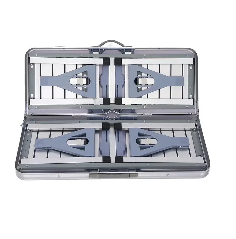 Masa Pliabila Camping cu Scaune Incorporate Set Aluminiu 4 Persoane, Blat HDF (4) Masa Pliabila Camping cu Scaune Incorporate Set