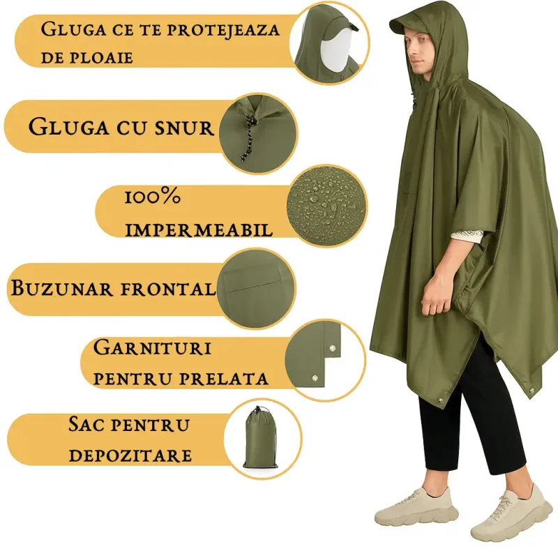 Pelerina ploaie 3 in 1 cu gluga sac Pelerina ploaie poncho 3 in 1
