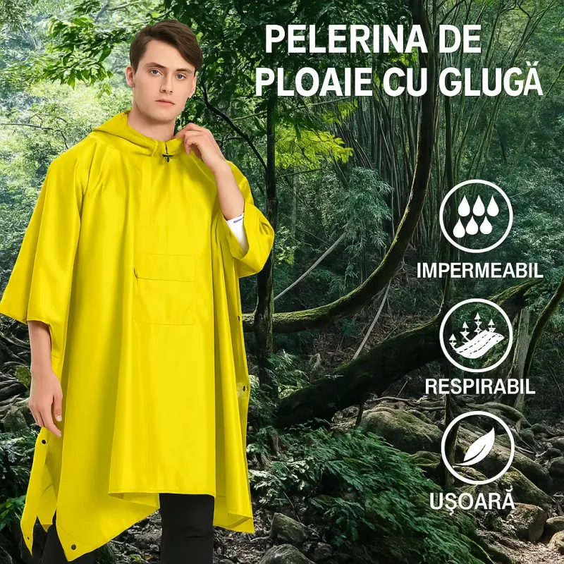 pelerina de ploaie galbena cu gluga Pelerina ploaia 3 in 1 cort patura