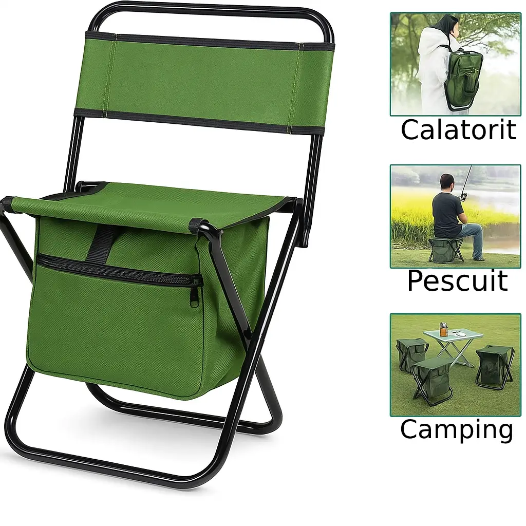 Scaun pliabil portabil cu depozitare camping mic usor verde Totokita Scaun pliabil portabil cu depozitare camping