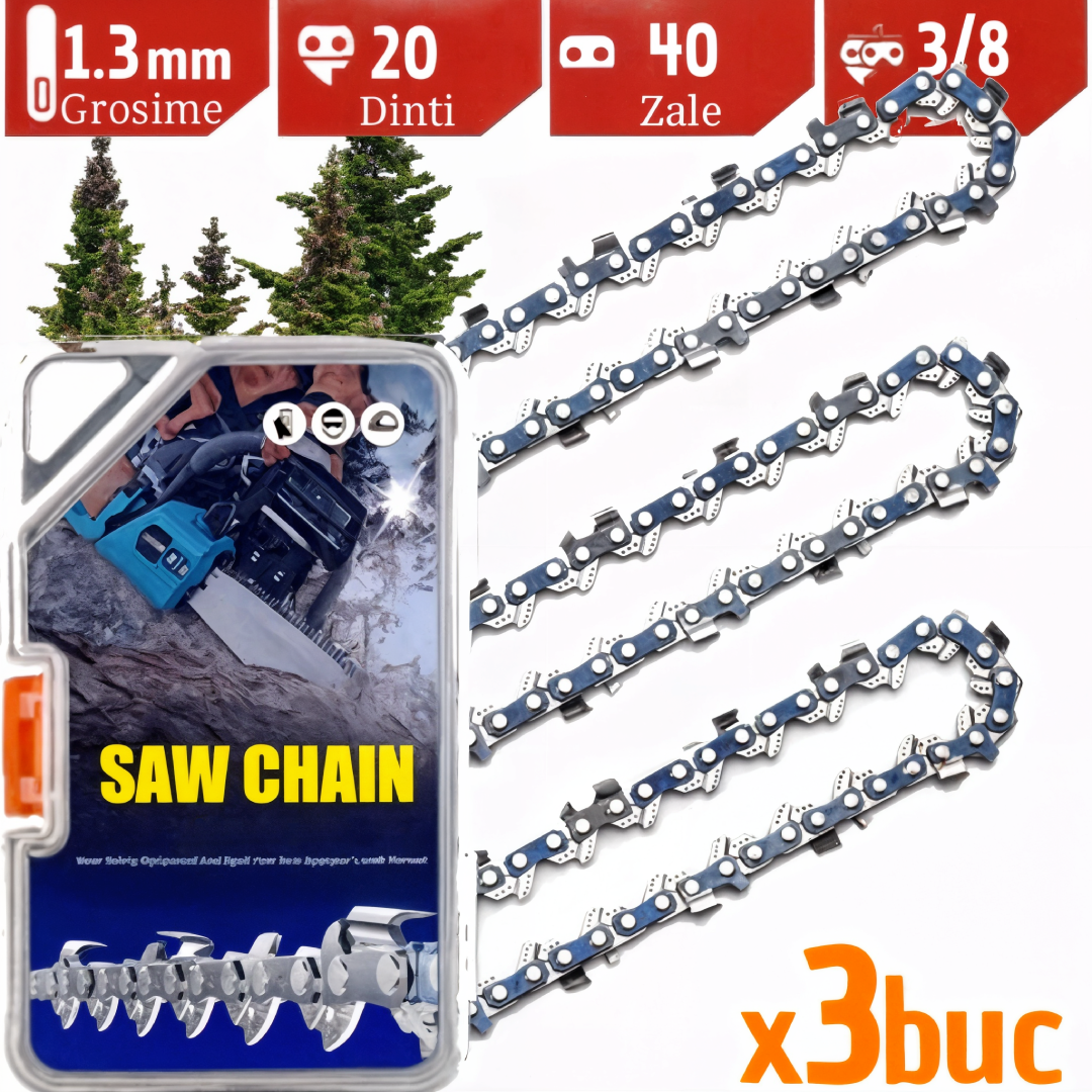 enhanced_20 dinti pas 3_8 canal 1-3mm zale 40 Set 3 Lanțuri Drujbă 20 Dinți