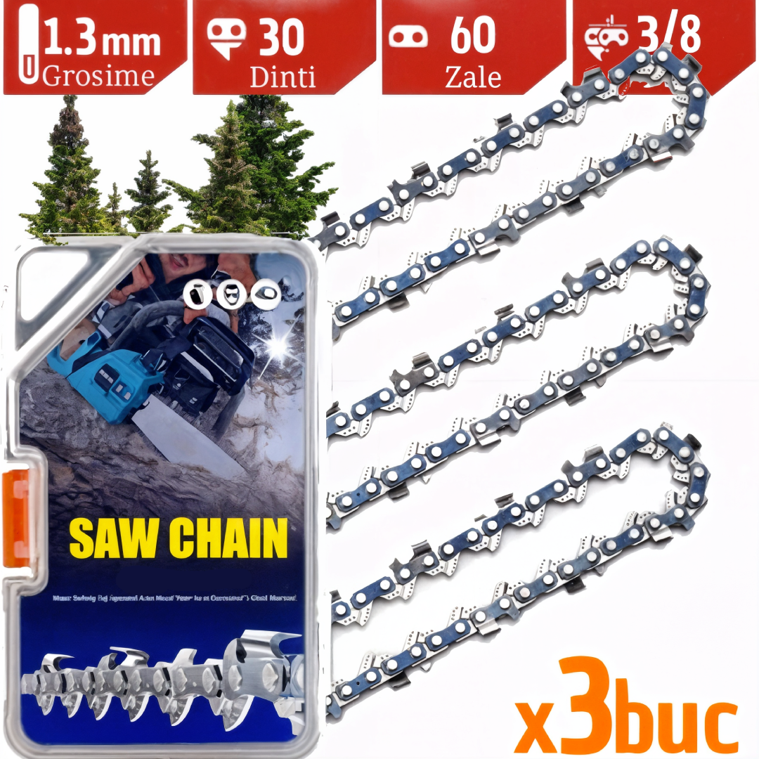 enhanced_30 dinti pas 3_8 canal 1-6mm zale 60 Set 3 Lanțuri Drujbă 30 Dinți