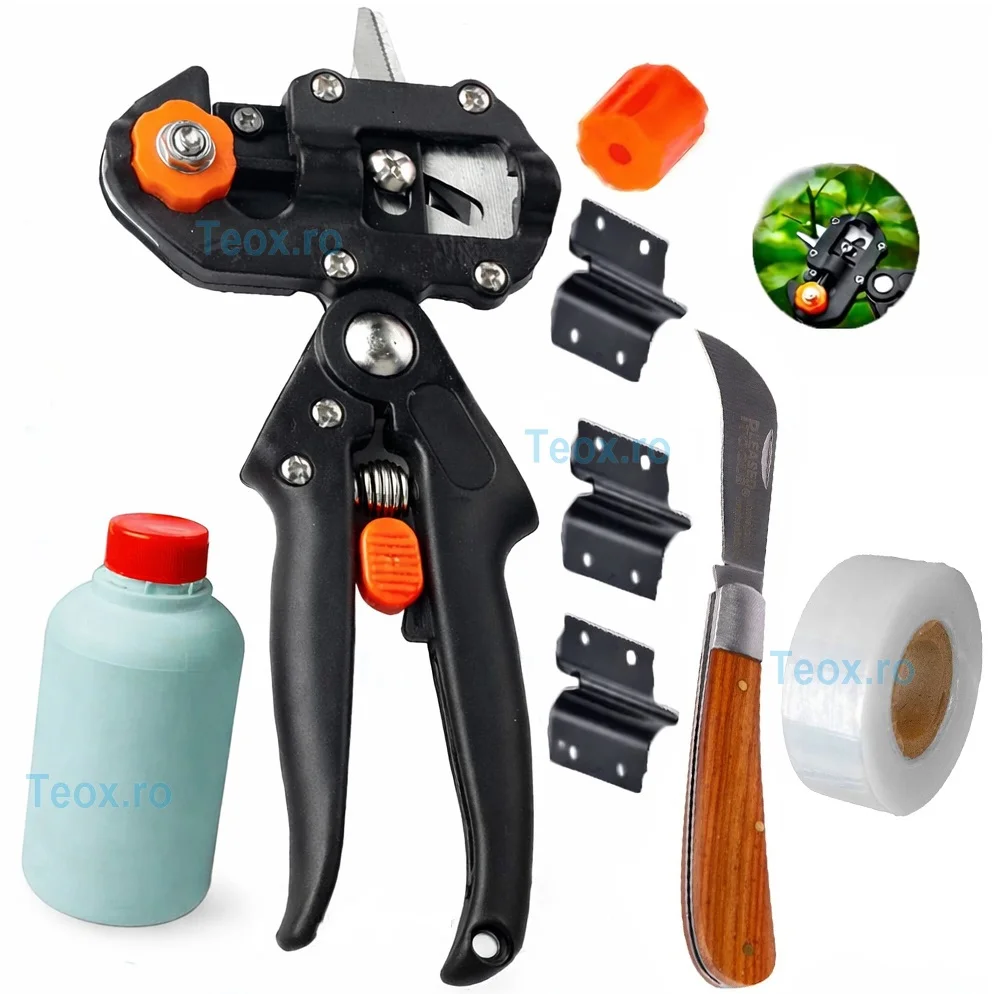 Set Cleste Altoit Pomi Vie Totokita 3 Lame Cutit Cosor Mastic și Bandă Set Cleste Altoit Pomi Vie Totokita