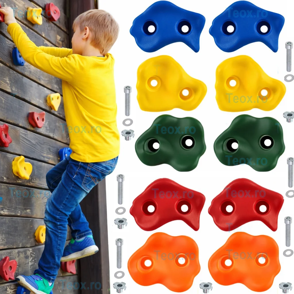 Set 10 Pietre de Catarat Copii Multicolore Prize Escalada cu Suruburi Inclus Exterior Interior (10) Set 10 Pietre de Catarat Copii Multicolore Prize Escalada
