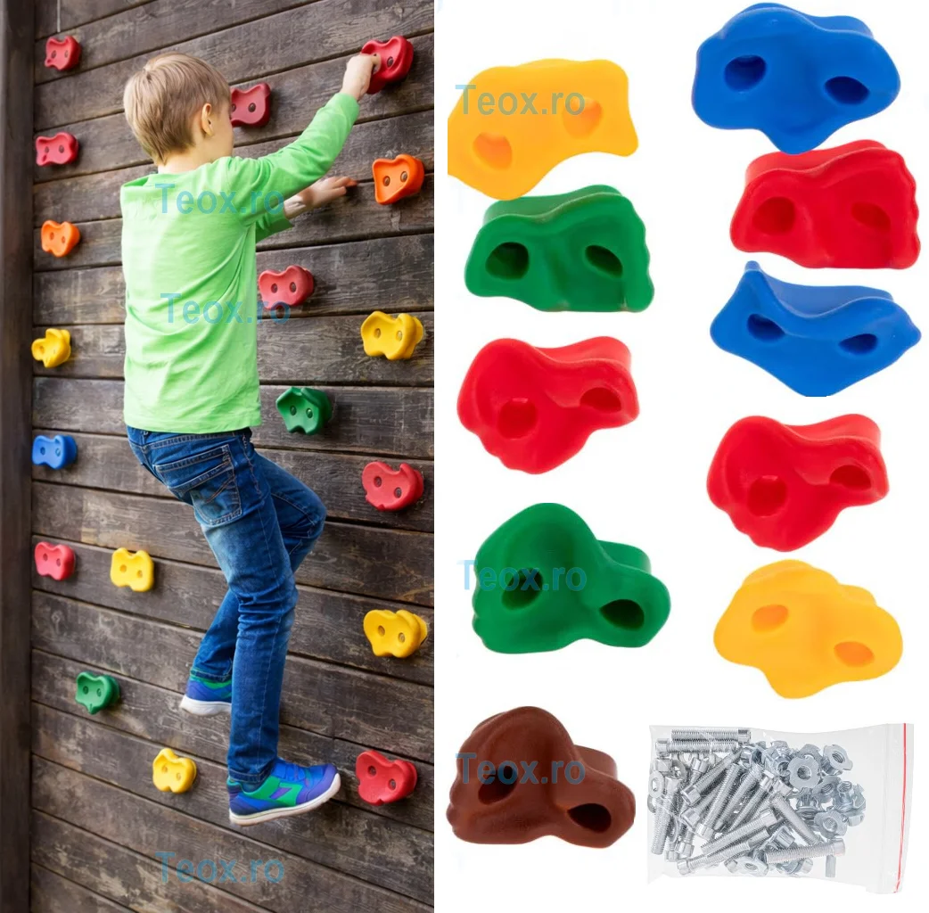 Set 10 Pietre de Catarat Copii Multicolore Prize Escalada cu Suruburi Inclus Exterior Interior (13) Set 10 Pietre de Catarat Copii Multicolore Prize Escalada